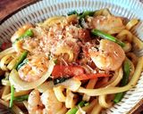 エビと空芯菜のxo醤焼きうどん作り方8写真