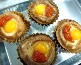 赤いタルタルとうずらの卵の椎茸笠焼き作り方2写真