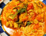 キャベツ・小松菜・鶏あっさりトマトパスタ作り方11写真