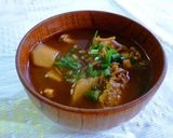 里芋と厚揚げの旨！味噌汁作り方5写真