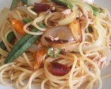ツナとオクラのピリ辛和風パスタ作り方10写真