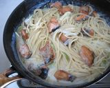 鮭と南瓜の長ねぎ豆乳パスタ作り方8写真