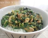 春菊と豚肉の味噌風味どんぶり作り方6写真