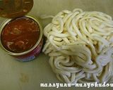 サバ味噌煮缶で温卵和えうどん作り方1写真