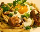 サバ味噌煮缶で温卵和えうどん作り方4写真