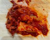 酸っぱいキムチの温かいそうめん作り方1写真