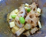 大葉風味＊蓮根とじゃが芋の胡桃味噌和え作り方6写真
