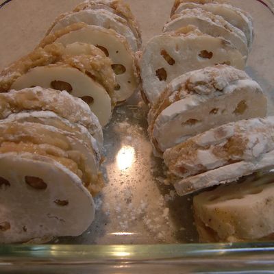 オーブンで焼く、レンコンの鶏つくねはさみ by ☆まめまめ