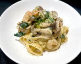 海老としめじのクリームパスタ柚子胡椒風味作り方6写真