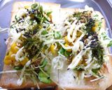 コーン×貝割れ　わさび風味和トースト作り方4写真
