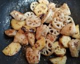 簡単夕飯昼食！薩摩芋と蓮根と鶏肉マスタード炒め作り方11写真
