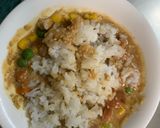 レンジ簡単洋風梅ガパオ味オムライス弁当作り方7写真