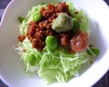 鶏そぼろとキャベツの丼　梅ワサビ風味作り方5写真