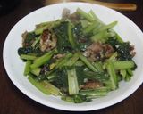 台湾料理～小松菜と豚肉の沙茶醤炒め作り方8写真