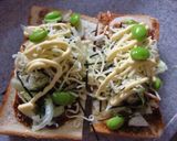 桜えび×キャベツの軸のお好み焼きトースト作り方5写真