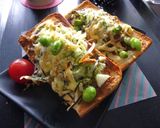 桜えび×キャベツの軸のお好み焼きトースト作り方6写真