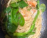 えびとつるむらさきのペペロンチーノ♪作り方8写真