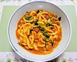 簡単ランチ！法蓮草トマト卵カレーうどん作り方6写真