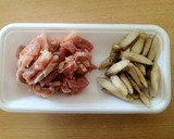 おやじ犬特製 鶏と牛蒡と椎茸の和風パスタ作り方1写真