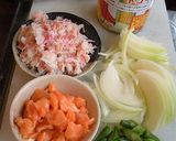 かにと生サーモンの北国クリームパスタ☆作り方1写真