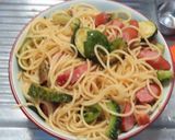 緑の夏野菜とフランクフルトのピリ辛パスタ作り方15写真