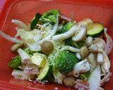 野菜とベーコンの梅酒風味レンジ蒸し作り方5写真
