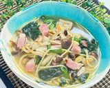 ワンパン簡単!きのことベーコンの和風スープパスタ作り方7写真