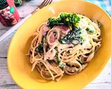タッパーとレンジ☆菜の花塩麹カルボナーラ作り方6写真