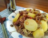 ＊じゃがいもと長ネギと牛肉の甘辛炒め＊作り方4写真