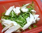 豆苗×ベーコン×エリンギの胡桃きなこ和え作り方1写真