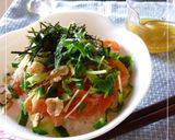 鮭と新玉葱の丼。　レモンわさび風味作り方9写真