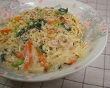 えのき氷ＩＮ♪♪鮭缶でごまクリームパスタ作り方5写真