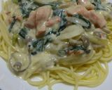鮭とほんれん草クリームパスタ♪作り方3写真