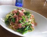 春♡菜の花とベーコンの和風パスタ作り方8写真
