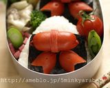 【キャラ弁】ウインナーリボンおにぎり弁当作り方8写真