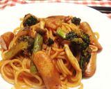 小えび、ウインナーと春野菜のナポリタン♪作り方6写真