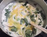 小松菜と豆腐のかき玉クリームスープパスタ作り方3写真