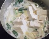 小松菜と豆腐のかき玉クリームスープパスタ作り方4写真