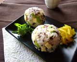 チーズ×セロリ×梅胡麻のおにぎり作り方5写真