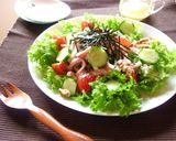 わさび菜とイカのサラダ　山葵塩麹ドレ添え作り方7写真