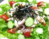わさび菜とイカのサラダ　山葵塩麹ドレ添え作り方6写真