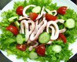わさび菜とイカのサラダ　山葵塩麹ドレ添え作り方5写真