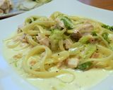 春キャベツとサーモンのクリームパスタ作り方9写真