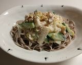 長芋と蒸し鶏の胡麻マヨサラダのっけ蕎麦作り方4写真