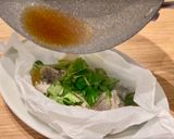 花山椒オイルをジュッと！中華レンジ蒸し作り方6写真