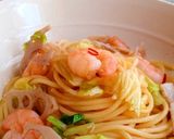 春キャベツと海老と蓮根のパスタ。作り方10写真