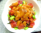 枝豆・トマトを乗せた　サーモン丼。作り方5写真