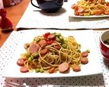 枝豆とウインナーとトマトのペペロンチーノ作り方6写真