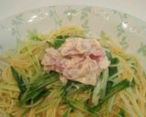休日ﾗﾝﾁ♪ﾍﾞｰｺﾝﾏﾖと水菜ﾊﾟｽﾀ作り方5写真