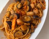 なすと油揚げのトマトカレーパスタ作り方6写真